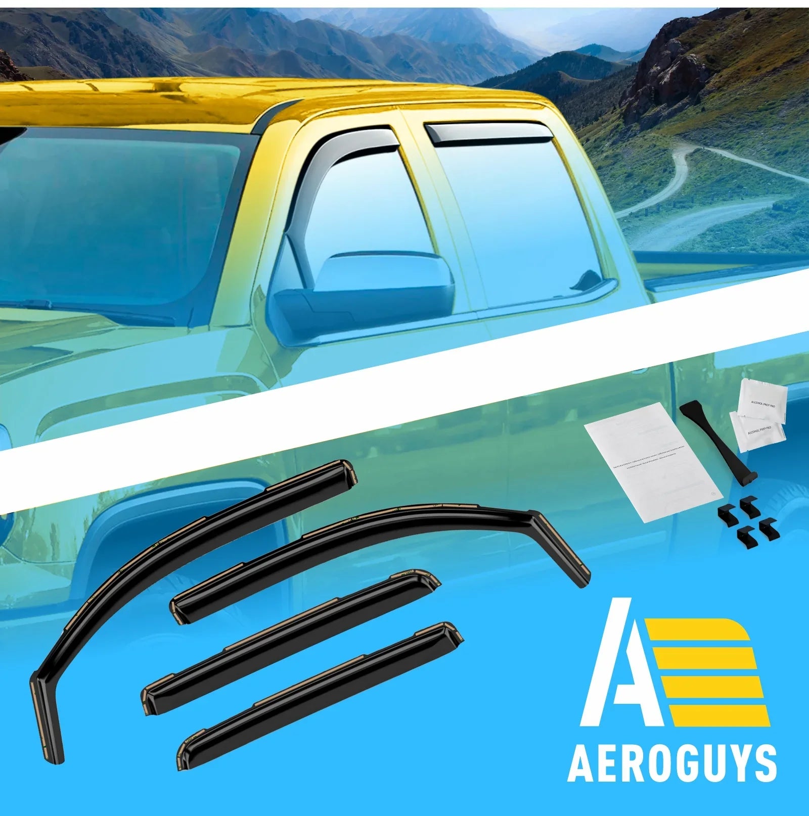 Extra 1500 AG0421 Rain Guards Fit Visors, Window (Chevy) 2014-2018 Sun Visors, Window Crew Deflectors Chevrolet for -4pcs. In-Channel Vent Accessories Cab, AEROGUYS Wind Silverado Durable Truck Visors