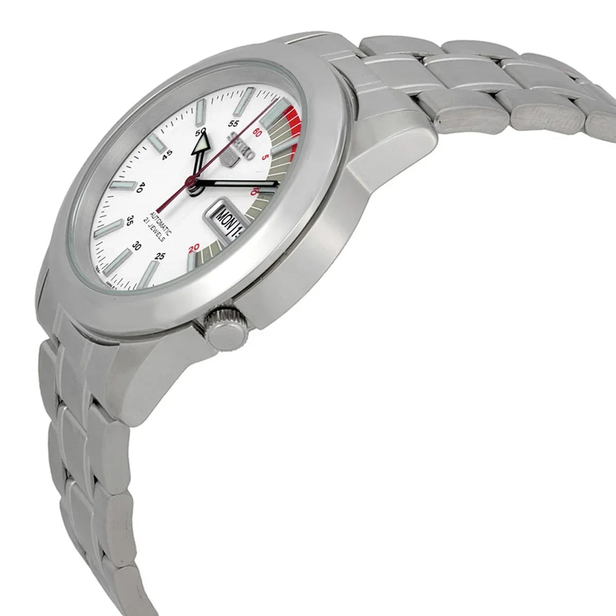 White Men's SNKK25 Stainless Watch Dial Automatic Seiko Day 30M Steel Date