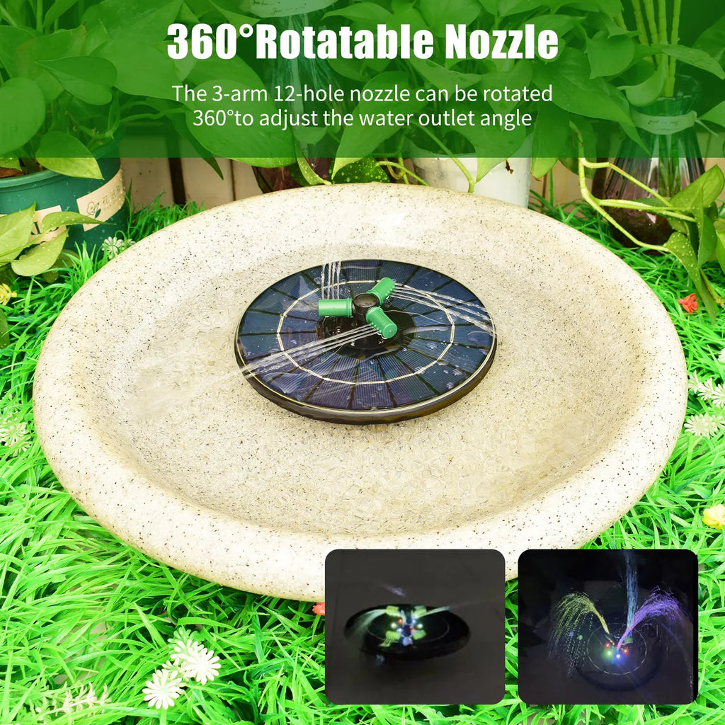 Inch 6W Small Bird 9 Fountain Pump Solar Pond Nozzle Bath for Solar Garden LED Colorful Auto-Shut liquid Rotatable Battery Pump Fountain Light off With With