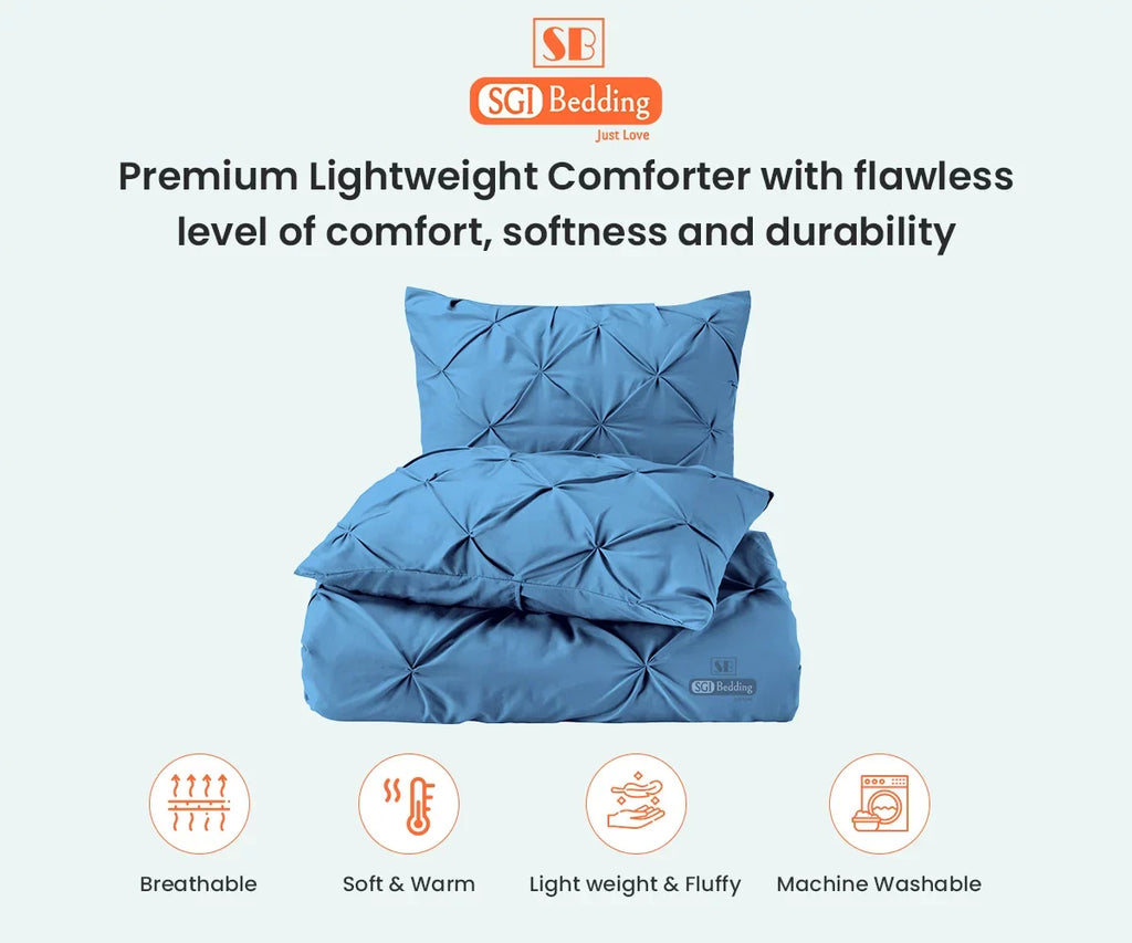 With Premium Super King GSM Cotton Fluffy Mediterranean Duvet Count Egyptian Thread Pinch Blue Insert Soft with Plush Microfiber Pillowcases Matching & Piping Fill Siliconized 1000 300 Shell Comforter