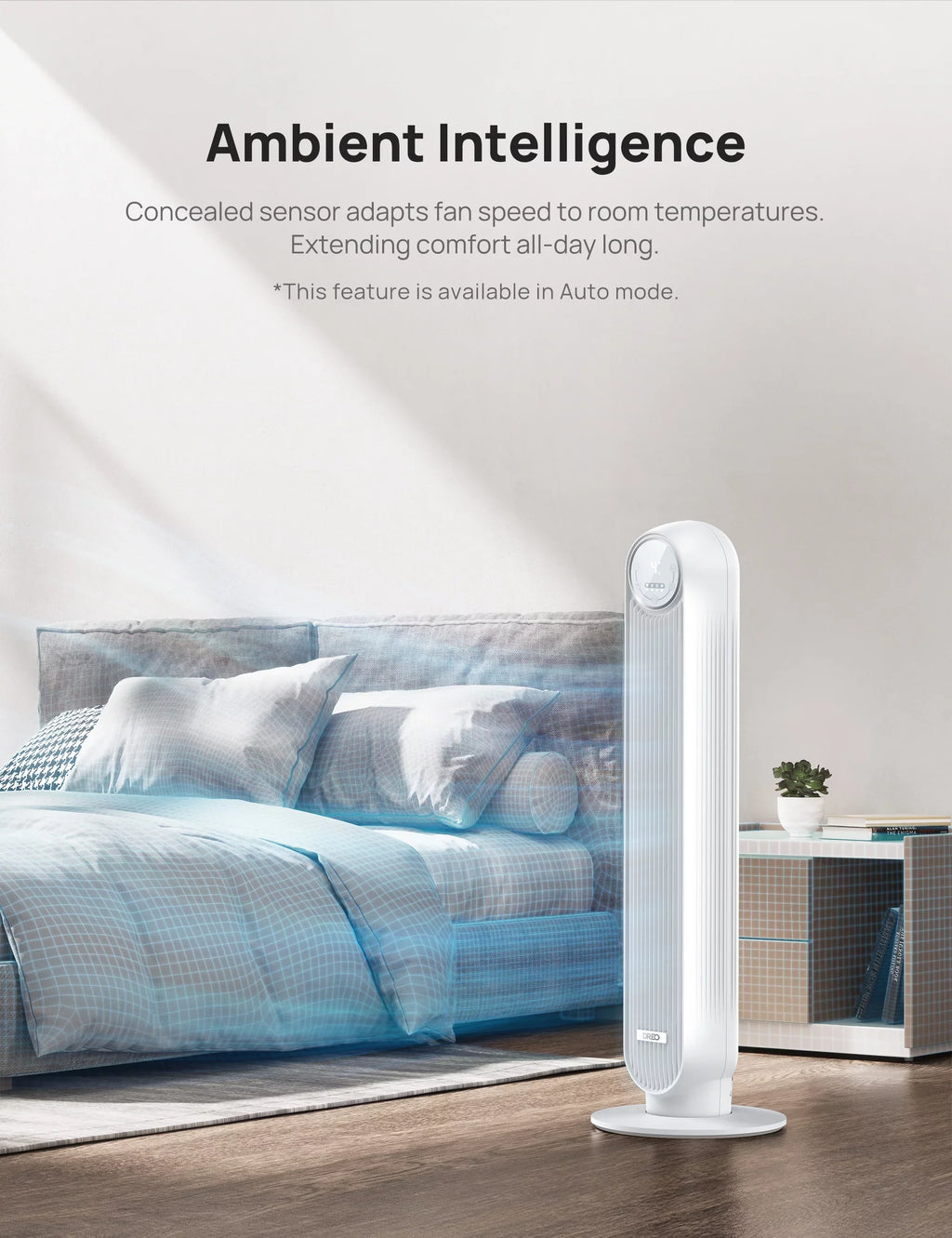 with WiFi Oscillating, Modes, Timer，white Fan, 4 Remote, 90° Quiet Control, 4 Voice Fan 8H Speeds, Smart Dreo Tower