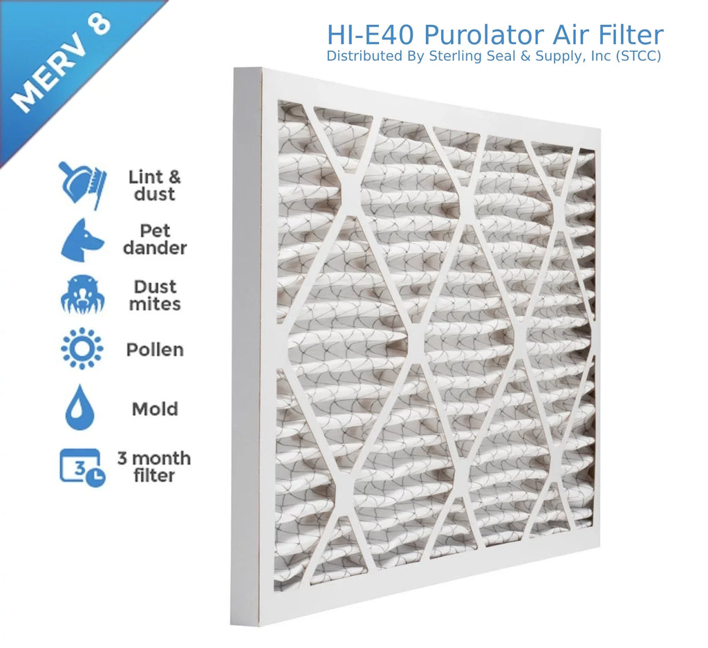 Hi-E Surface Pleated Purolator Air Filter, 8, / Extended , (6-pack) Air Guard MERV 40 16x25x1,
