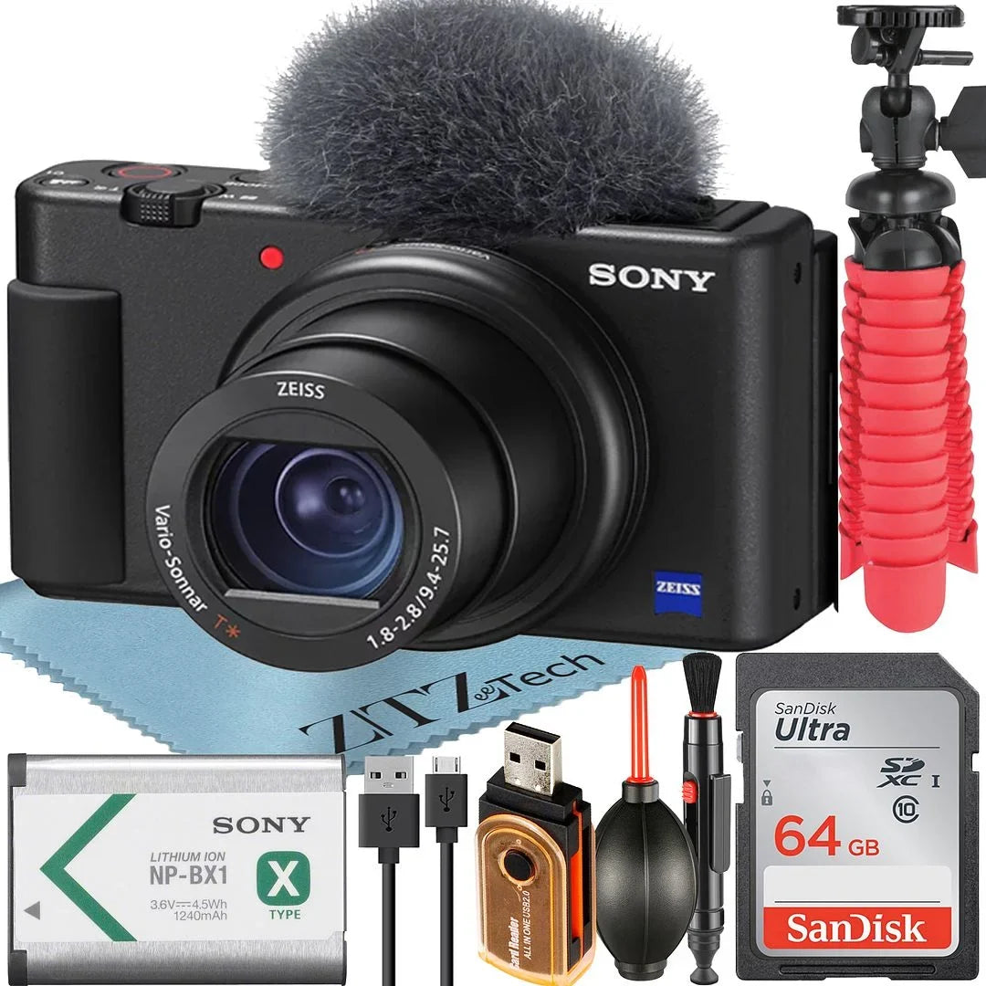 Memory Vlogging ZeeTech 64GB Bundle (Black) Card with SanDisk Accessory + Camera ZV-1F