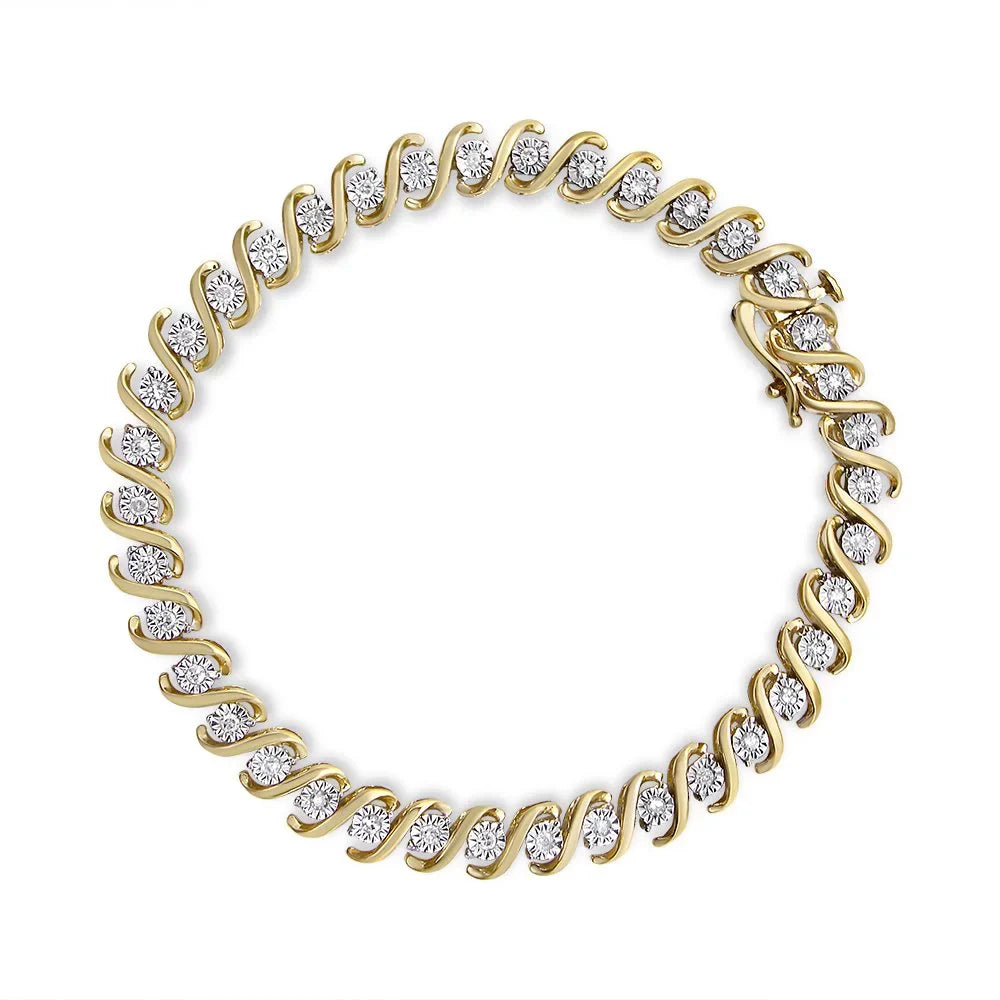 Silver Cttw Gold .925 Color, - S-Curve Diamond 1/2 I3 Yellow Bracelet Clarity) Sterling 14K Miracle-Set Plated Round Tennis (I-J 7"