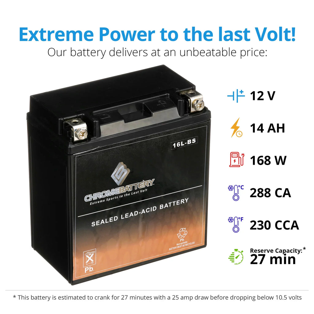 Battery CCA) Wave Volt,14 2002 (16L-BS Ski YTX16L-BS Yamaha Chrome Runner Ah, Battery 230 12 for Jet