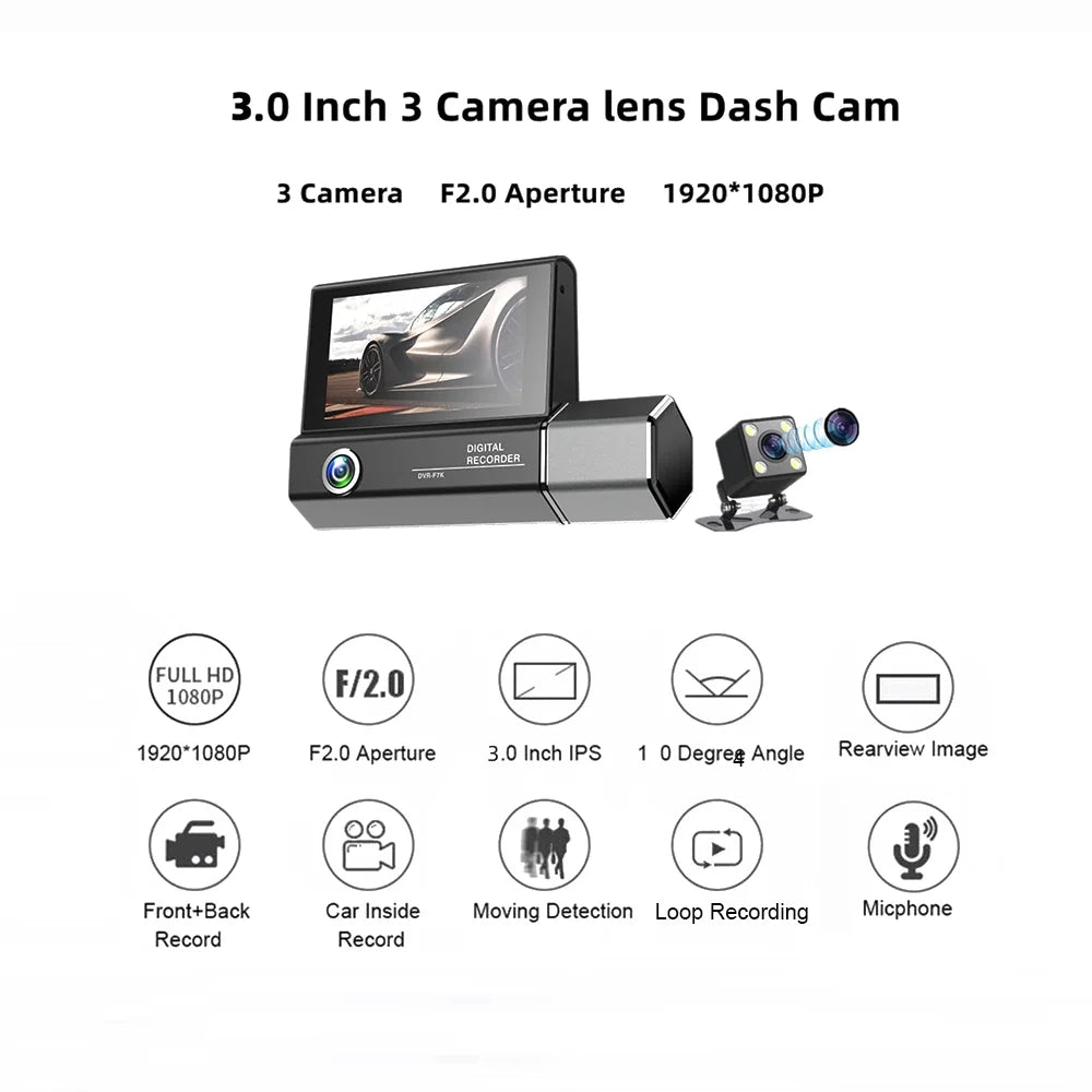 Inside 1080p Dashcam Dvr Camera Inch Owsoo Pinnaco Inside Dash Inch Support Dash Screen Camera,Radirus Rear Screen Dash Rear 3 3-lens Pristin Camera