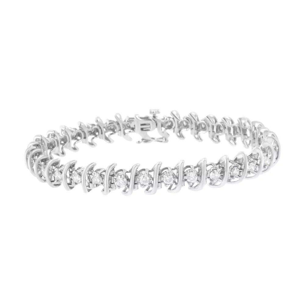 Silver 7.5 (I-J, - Link Diamond .925 I2-I3) 3 dimension Sterling cttw Bracelet "S"