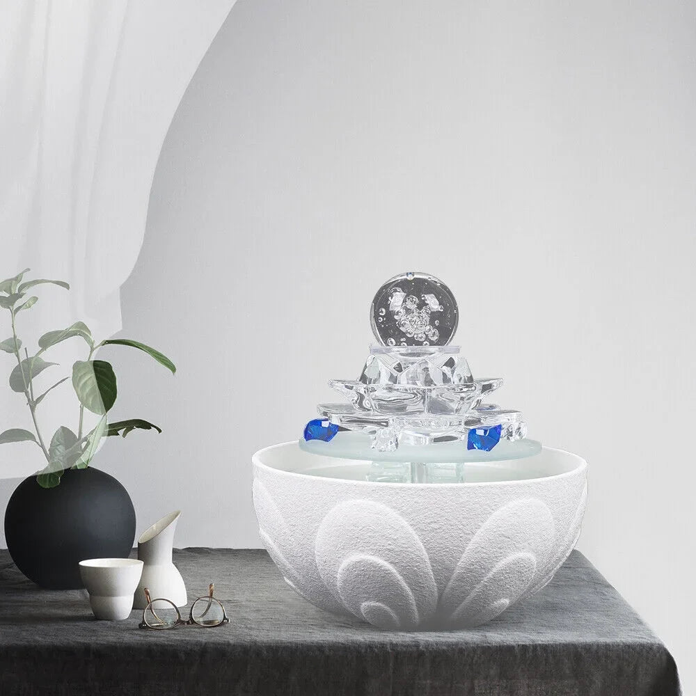 Desktop Desktop Office Fountain, liquid White Lotus Waterfall Tabletop Flowing liquid Ornament Fountain Crystal Fountain Teahouse Decor