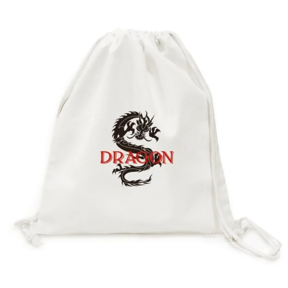 Animal Shopping Canvas Bag Myth Reusable Drawstring West Mesh Dragon East Backpack