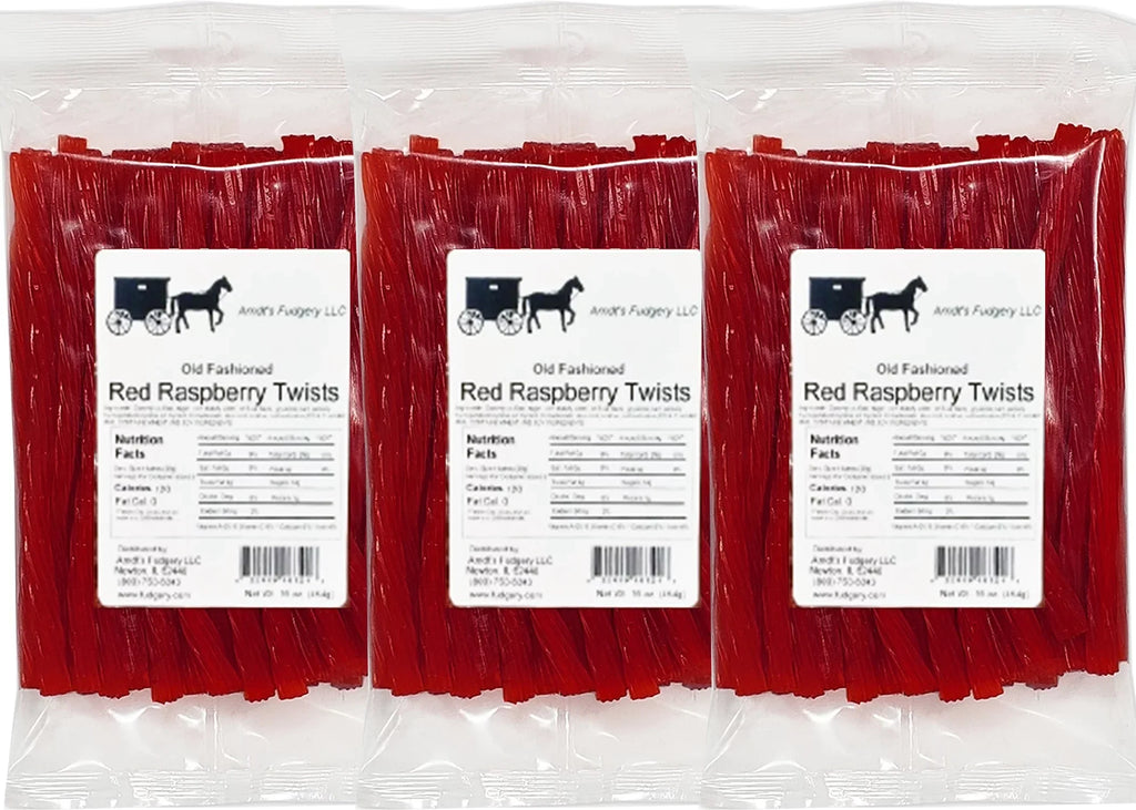 Twists - Pkgs Three Oz Red Raspberry Licorice Amish 16 -