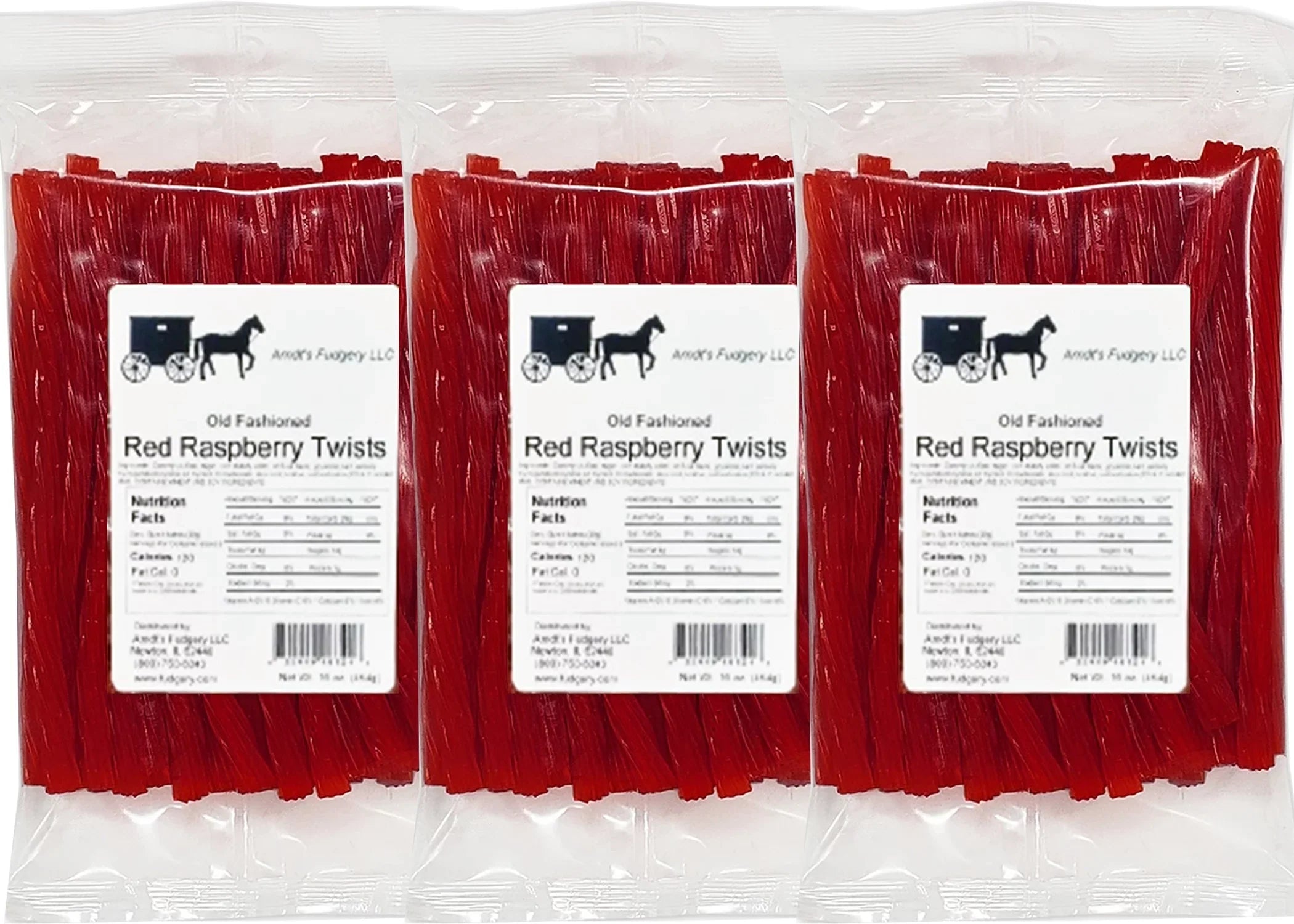 Twists - Pkgs Three Oz Red Raspberry Licorice Amish 16 -
