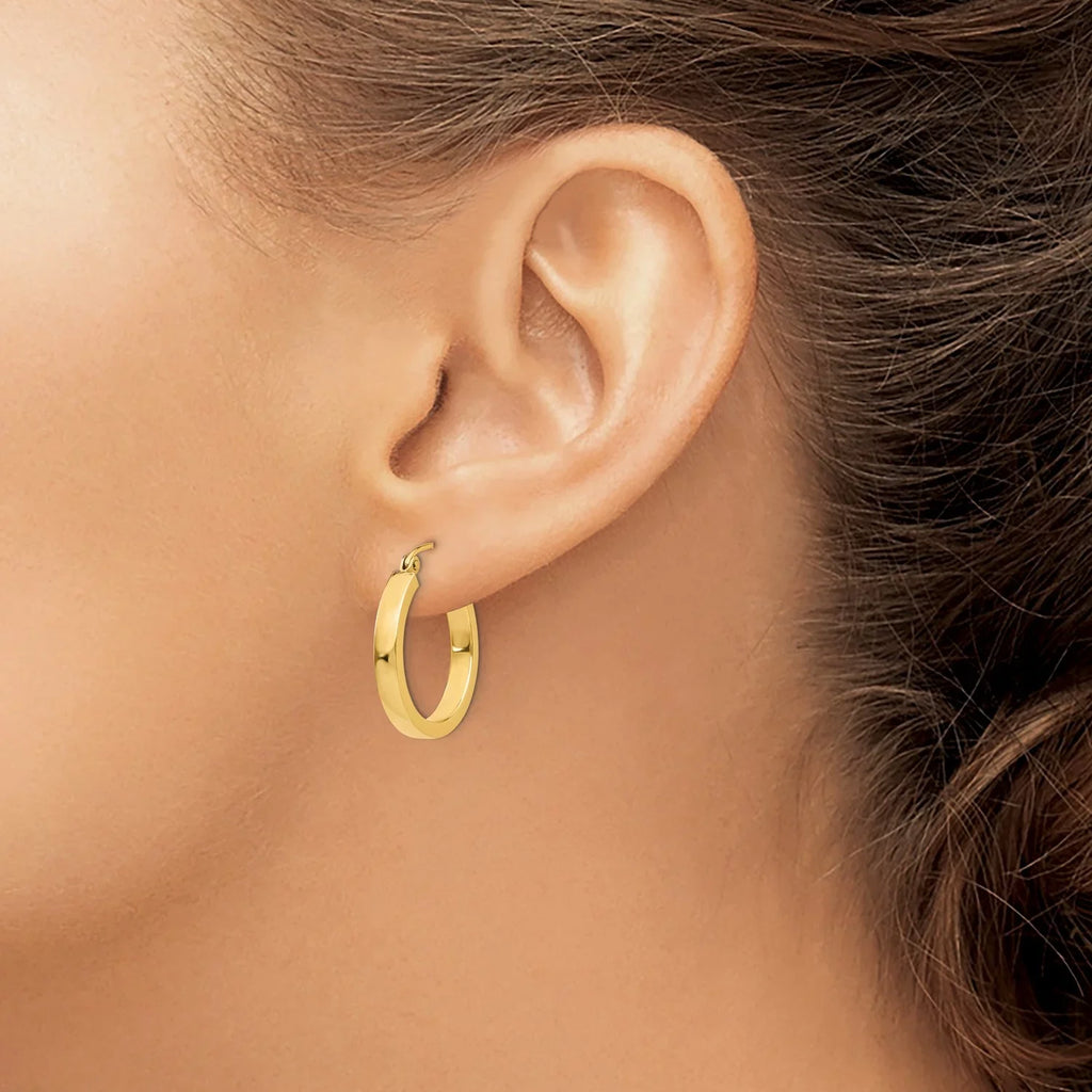 2x3mm in Real Rectangular Tube Earrings Yellow 14k Gold Hoop