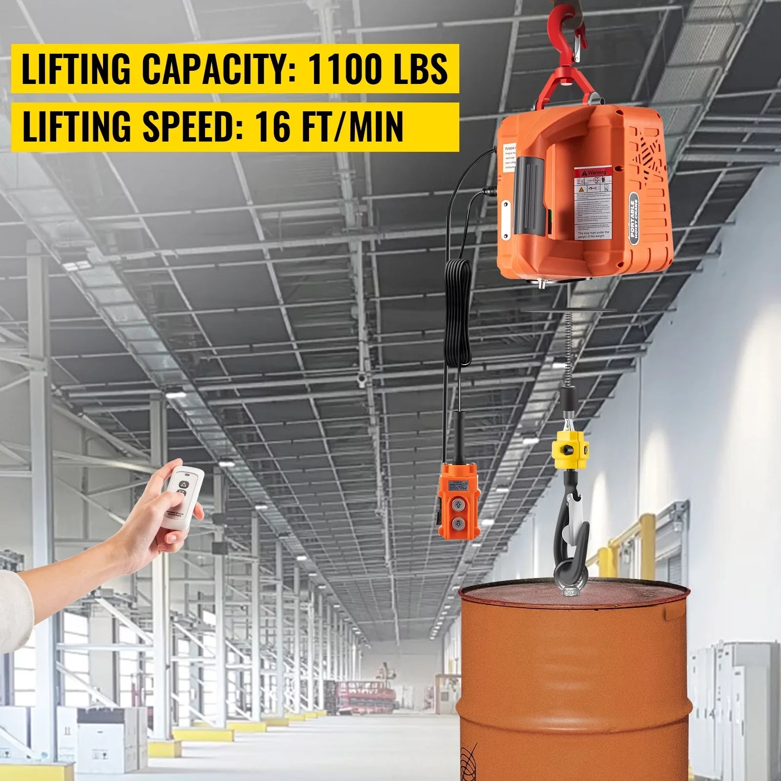 w/ Remote Crane 25ft Control Electric Portable BENTISM 1100lbs 3-in-1 Hoist Winch