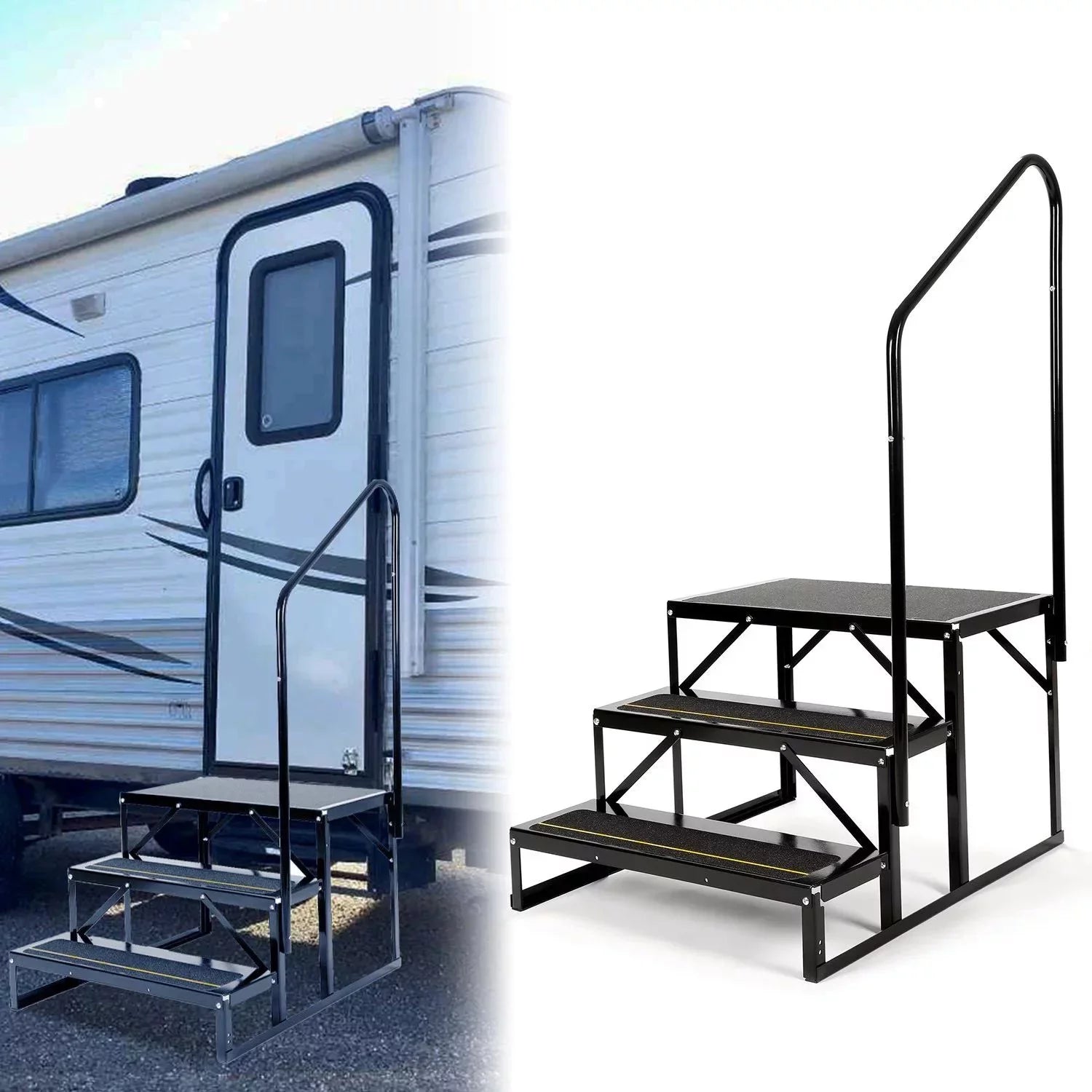 Steel RV Steps Trailer for Armrest Stairs Rail Travel W/ HECASA Trailer Load Hand 3 Universal Camper Hand-railing Side