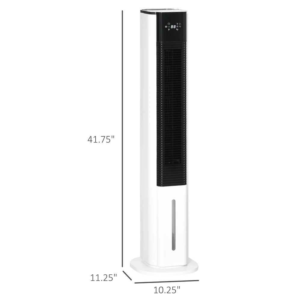 Air with HOMCOM White Oscillating, Evaporative Remote, Tank, Ice Cooler, LED 1.6 Cooling liquid Humidifier 42" and Gal Fan 3-In-1 Display, Timer, Portable