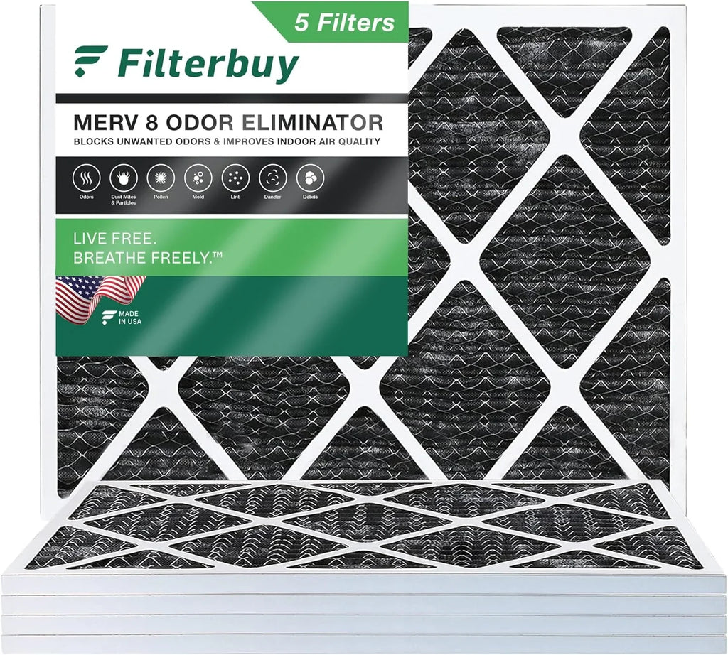HVAC Odor Filters AC Filterbuy 14x20x1 (5-Pack) Pleated Furnace 8 MERV Carbon Activated with Eliminator Air