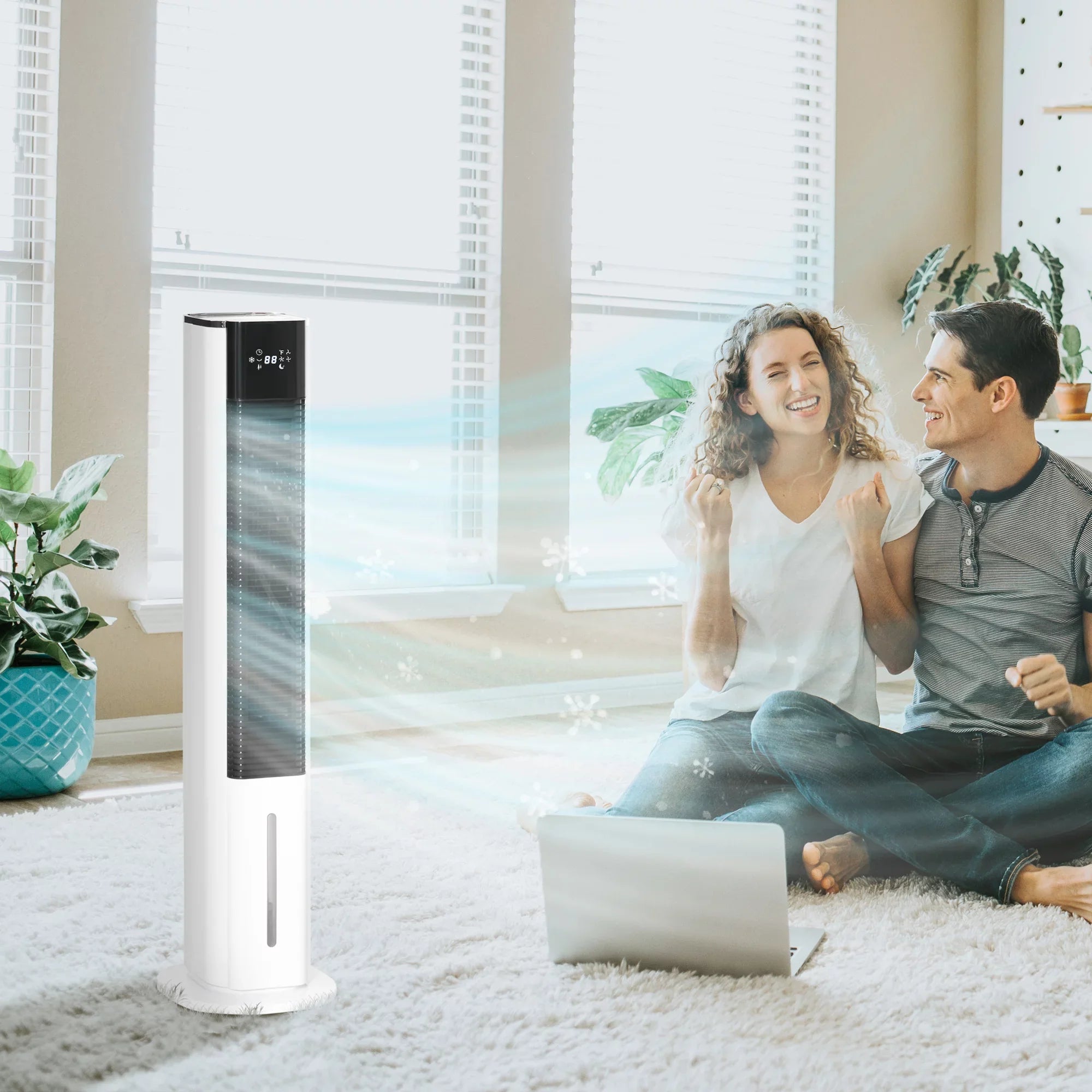 Air with HOMCOM White Oscillating, Evaporative Remote, Tank, Ice Cooler, LED 1.6 Cooling liquid Humidifier 42" and Gal Fan 3-In-1 Display, Timer, Portable