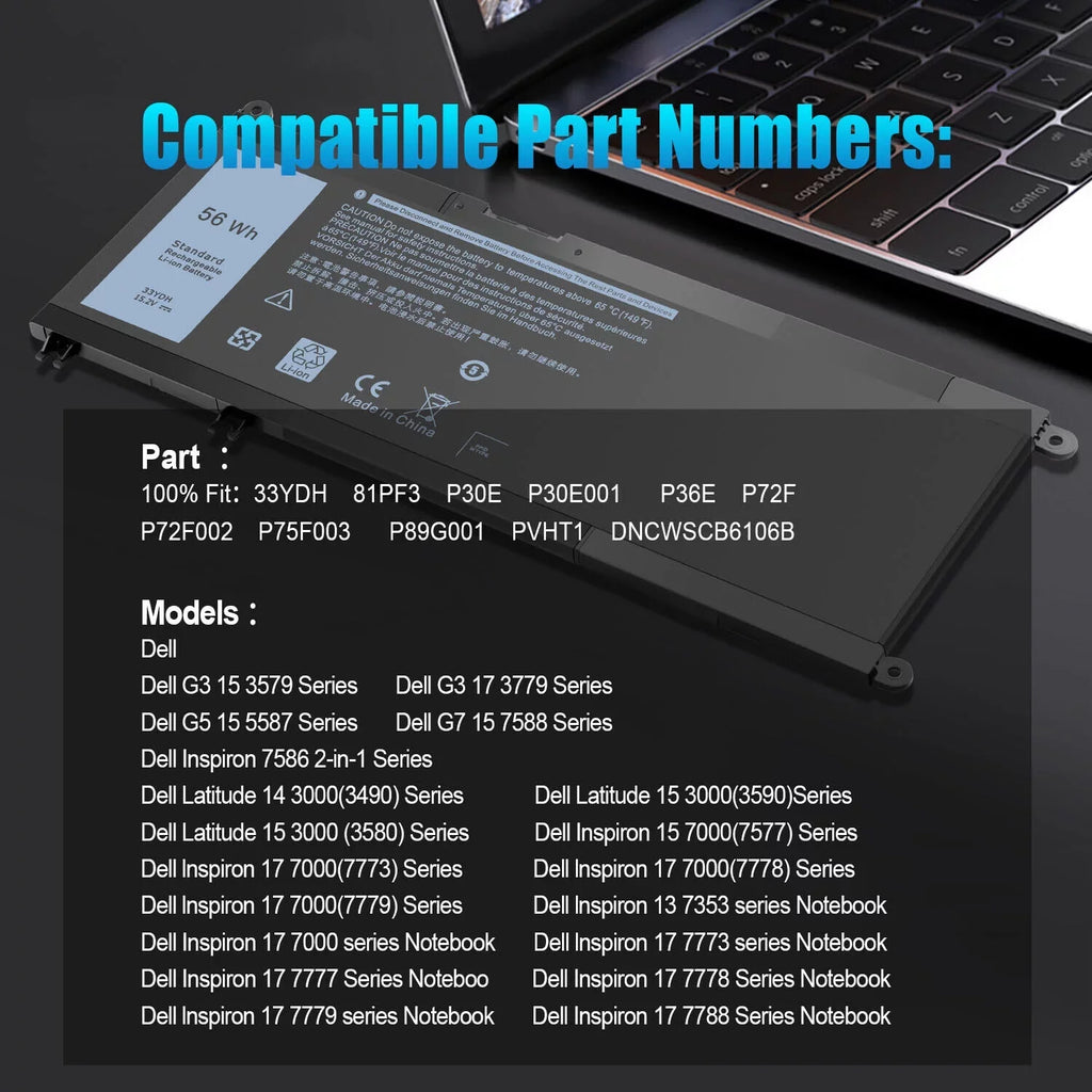 For P30E001 3490 Laptop Latitude W7NKD 3590 Battery US 3480 33YDH 3380 3580