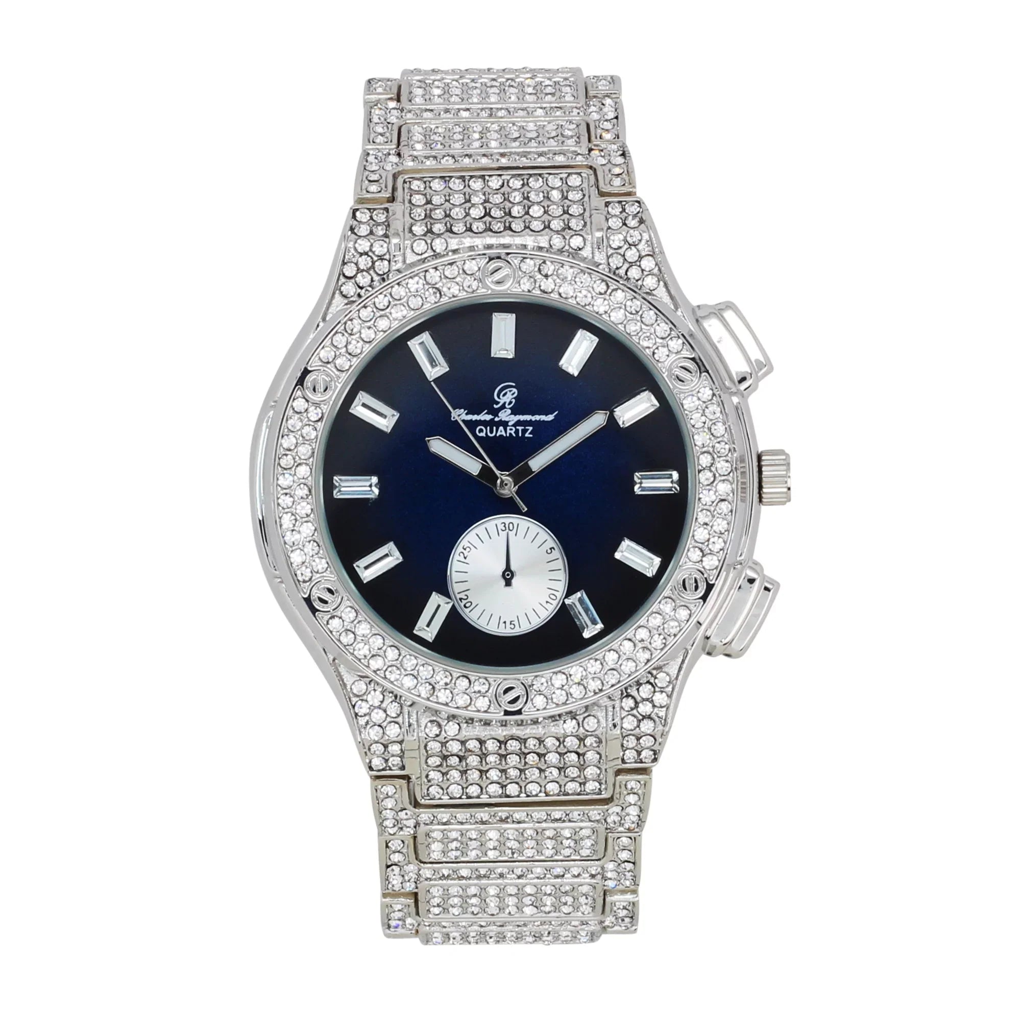 ST10311 -C Charles - MB on Blast Hop Timepiece- Men's Big Raymond Inspired by Bling Diamond Blue Out - Rhinestones SLV Iced Hip Watch
