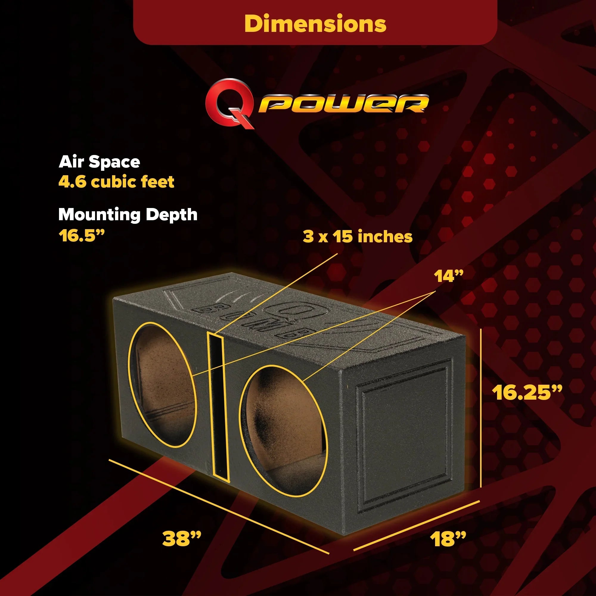 Subwoofer Sub Dual 15" w/ Spray Vented Bedliner Port Box QPower QBOMB15V