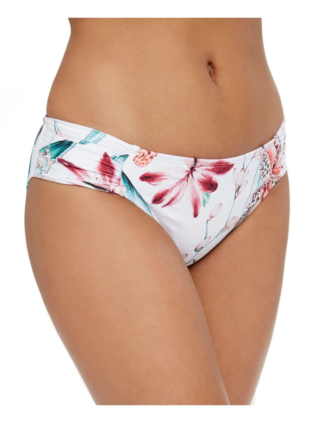 LA Hipster Bottom White Swimsuit BLANCA Coverage Stretch Women's Sides Printed Ruched 16 Lined Moderate