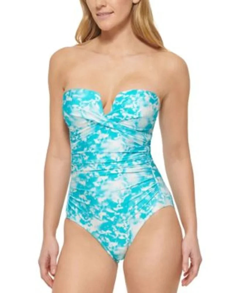 MULTI TROPICAL Swimsuit, US V-Notch WATERS Klein One-Piece Calvin Bandeau 6