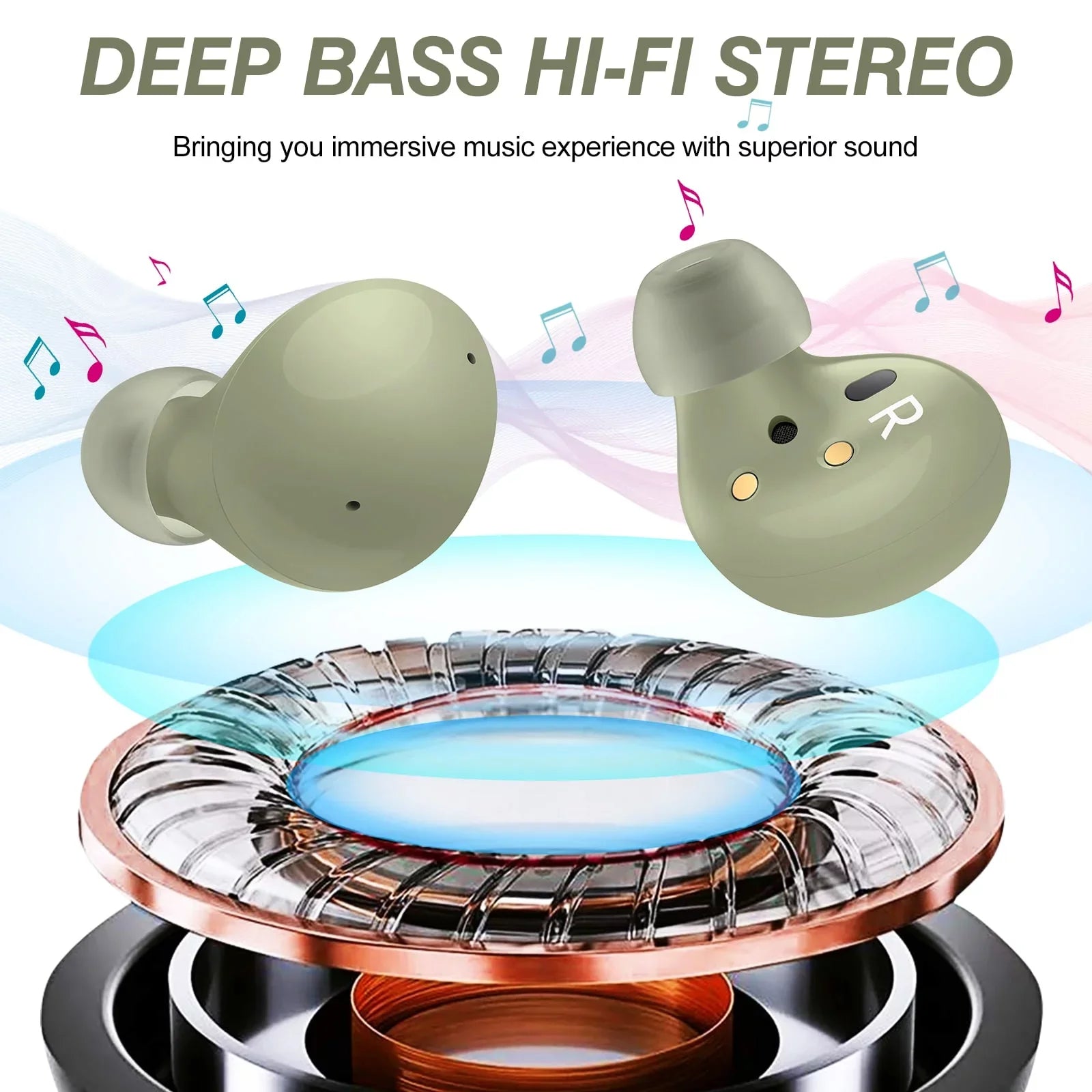 Bluetooth Buds Isolation, Amplified 2 Wireless Microphone Dual with Dynamic - and - UrbanX Truly Headphones Street Bass Inspiron Noise Green Laptop for