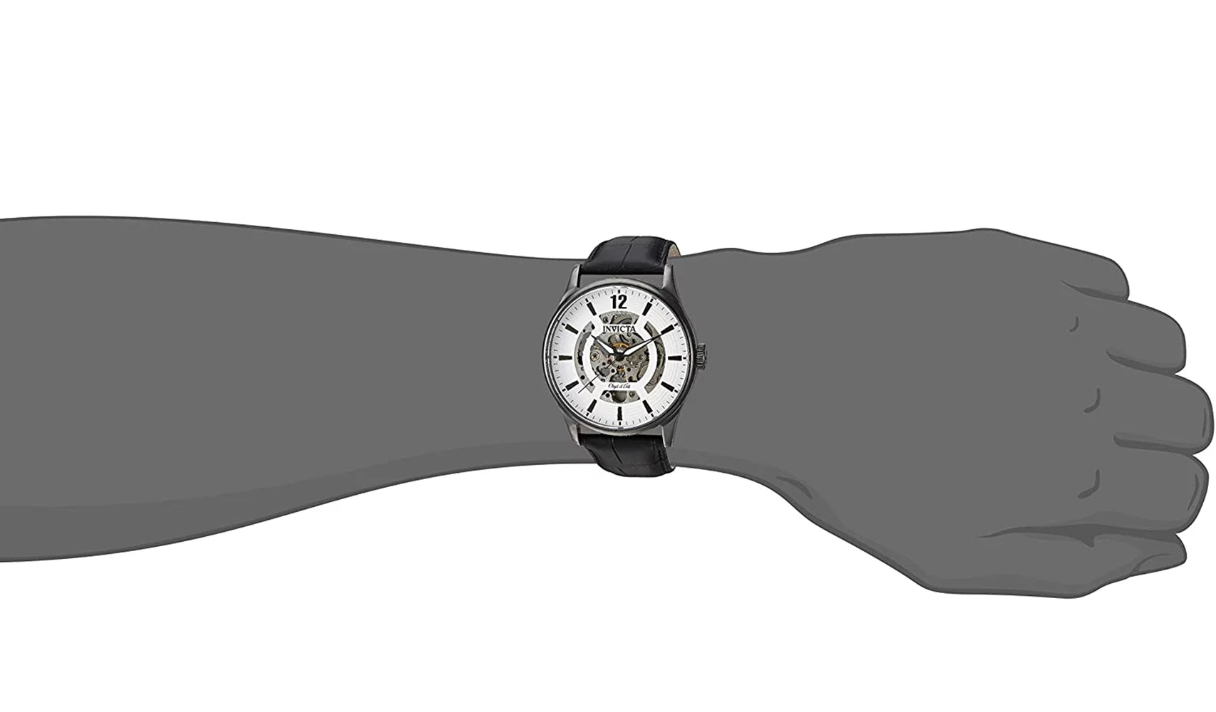 Watch Analog Automatic Dial White Art Black Objet Leather Men's 22597 D