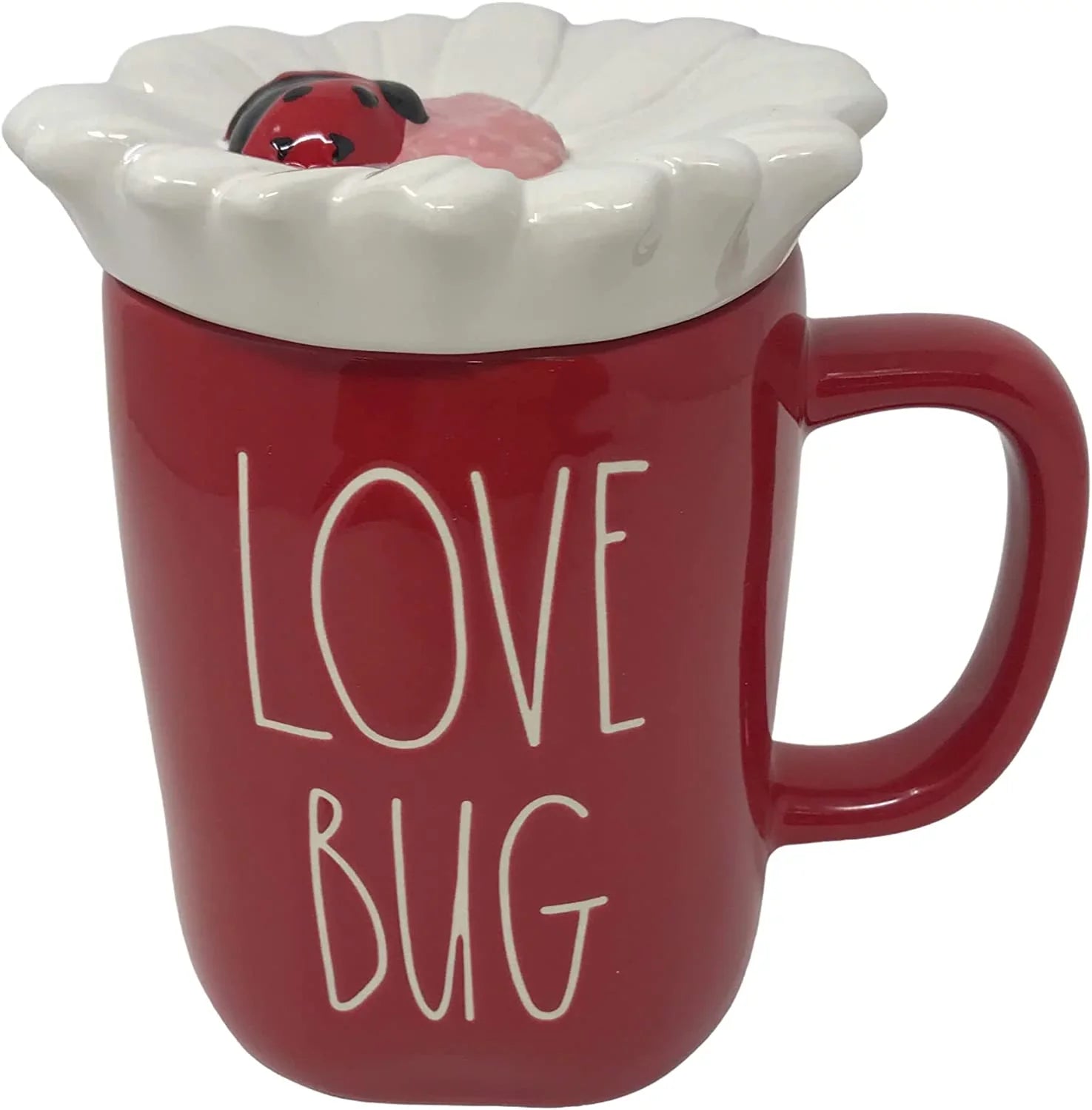 LL Black Bug Love Red Magenta White Mug Letters Rae and Ladybug Ceramic Valentine's Red with Dunn Day Top by