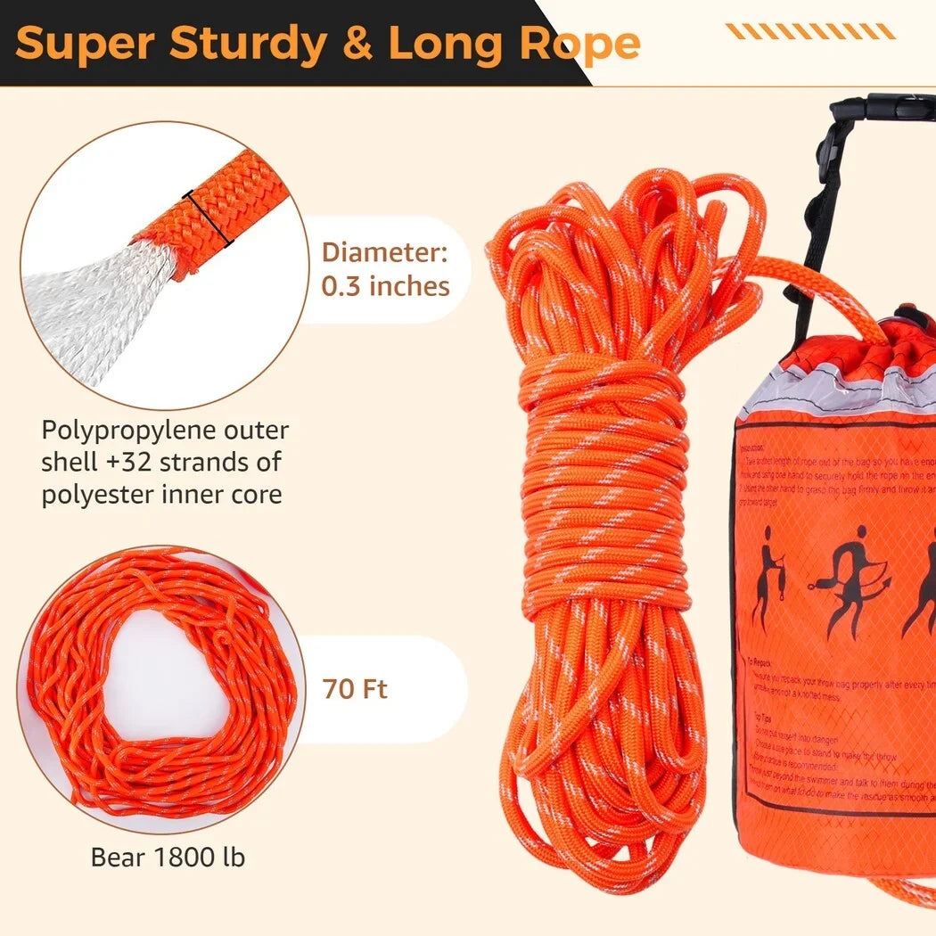 First Safety with Throw for for and liquid Aid Rafting, Device Equipment Boat and Raft Kayaking Bag Feet Rope, Rescue 70 of
