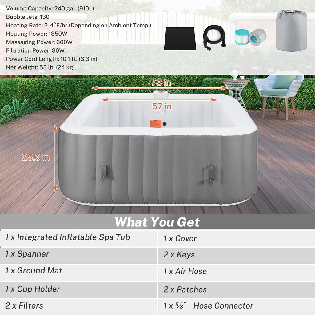 Hot Hidden Hot Bag, 910L Machine, Storage 104℉, Tub, Mat, 73''Inflatable exterior Home for Tub Indoor Lockable Capacity Cover, Spa Max 6 Massage Person with Jets, 130