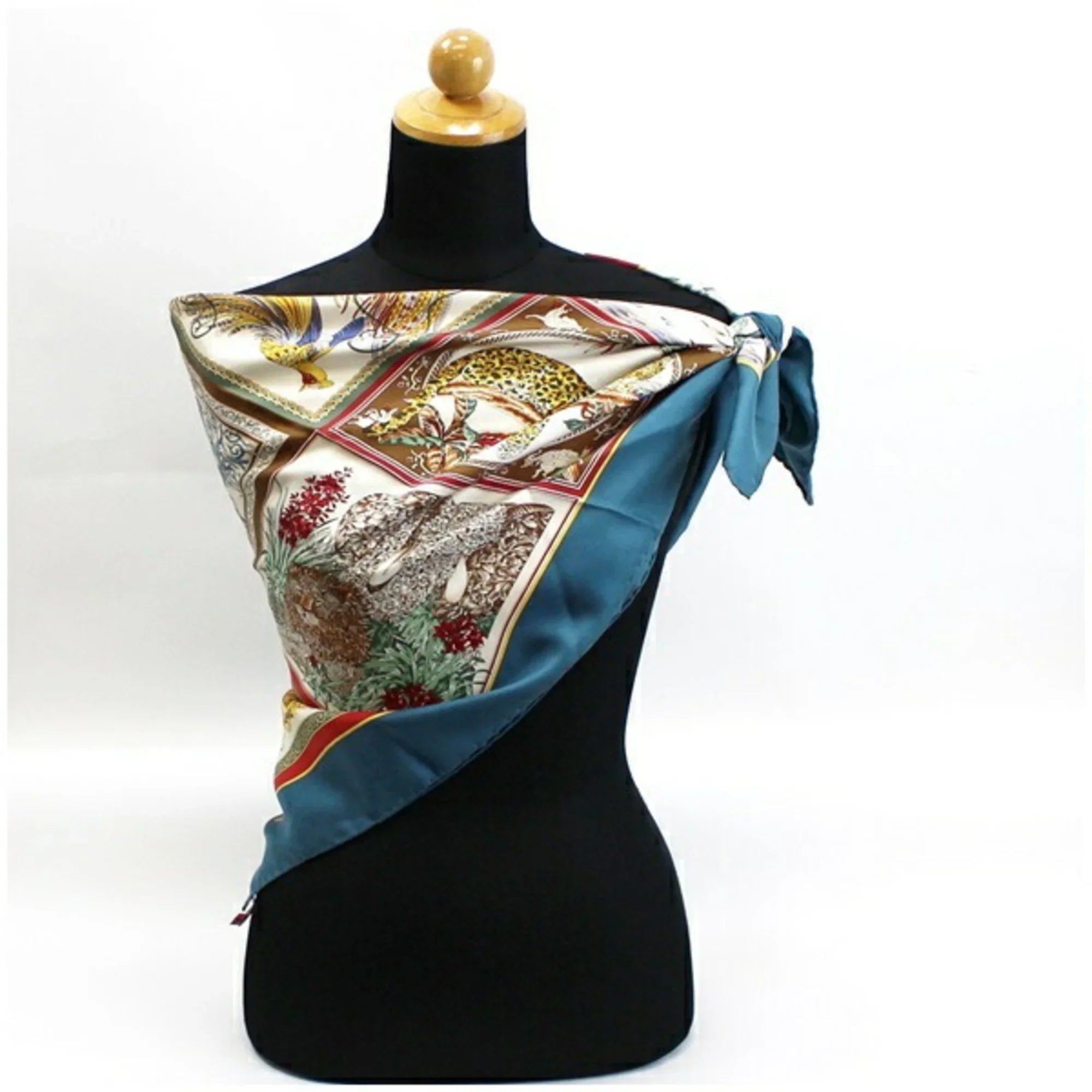 green Salvatore ladies print teal animal scarf silk Ferragamo (Good) Pre-Owned muffler
