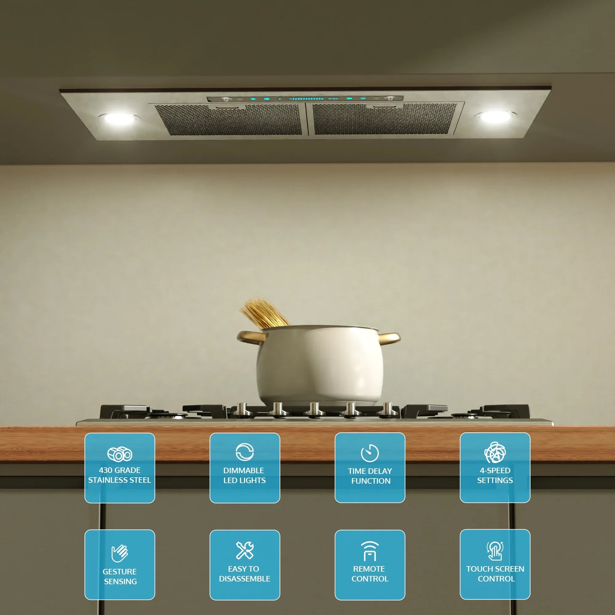 Speed (36 Sensing&Touch Ductless Kitchen Inch) (Kit Gesture Control CFM with Vent Convertible Panel, 36 900 Steel Insert HisoHu Included), 4 Range Inch, Hoods Stainless Ducted