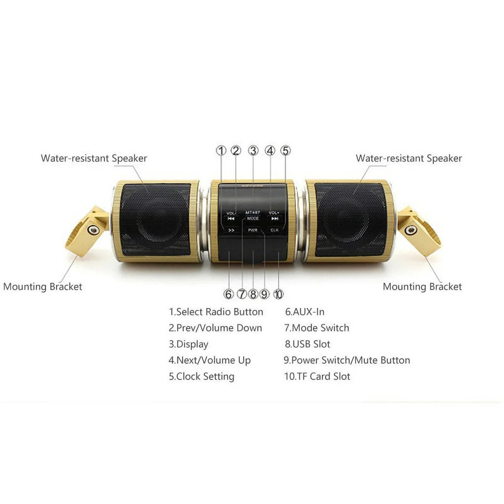 Player Radio Audio TF Bluetooth Waterproof Motorcycle USB Card V2.1+ MP3 FM Stereo EDR Speaker Resistant Motorbike
