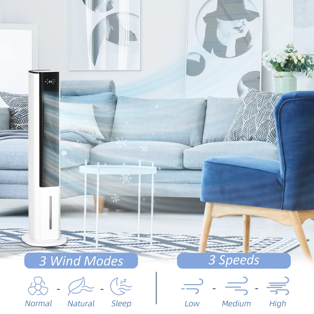 Air with HOMCOM White Oscillating, Evaporative Remote, Tank, Ice Cooler, LED 1.6 Cooling liquid Humidifier 42" and Gal Fan 3-In-1 Display, Timer, Portable