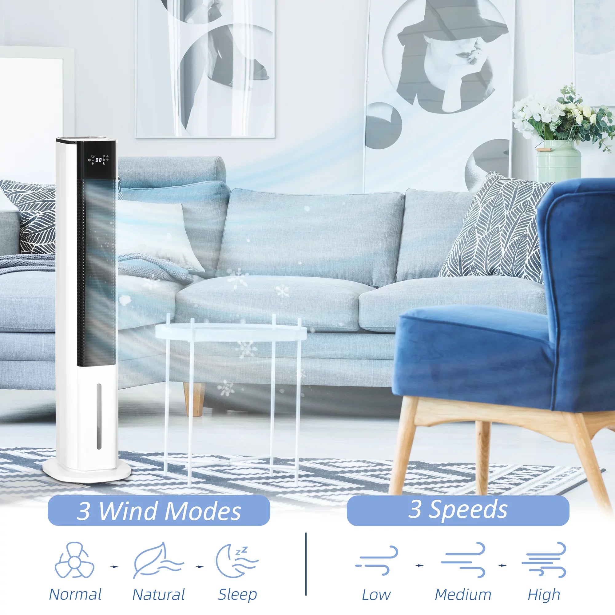 Air with HOMCOM White Oscillating, Evaporative Remote, Tank, Ice Cooler, LED 1.6 Cooling liquid Humidifier 42" and Gal Fan 3-In-1 Display, Timer, Portable
