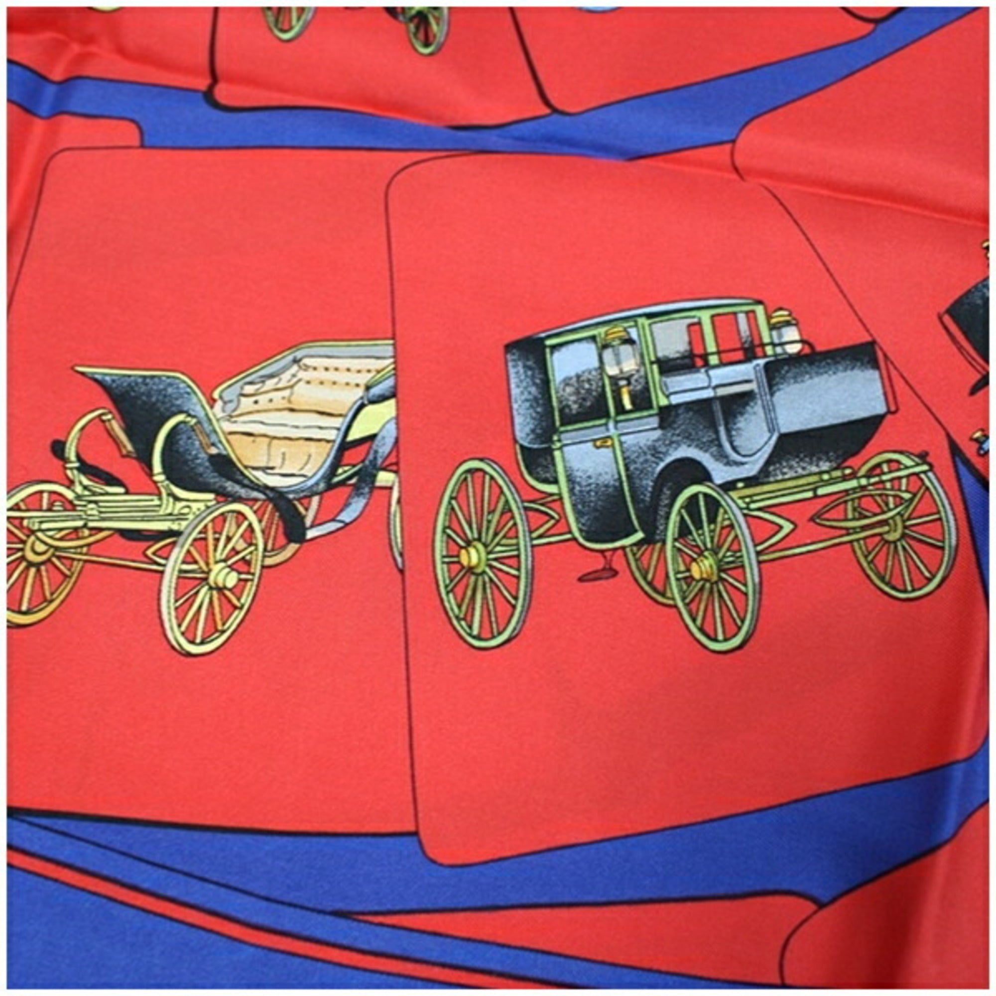 Hermes Scarf Carriage) (Good) Pre-Owned Red HERMES CARROSSERIE Silk (Spiral Women's x Blue Muffler