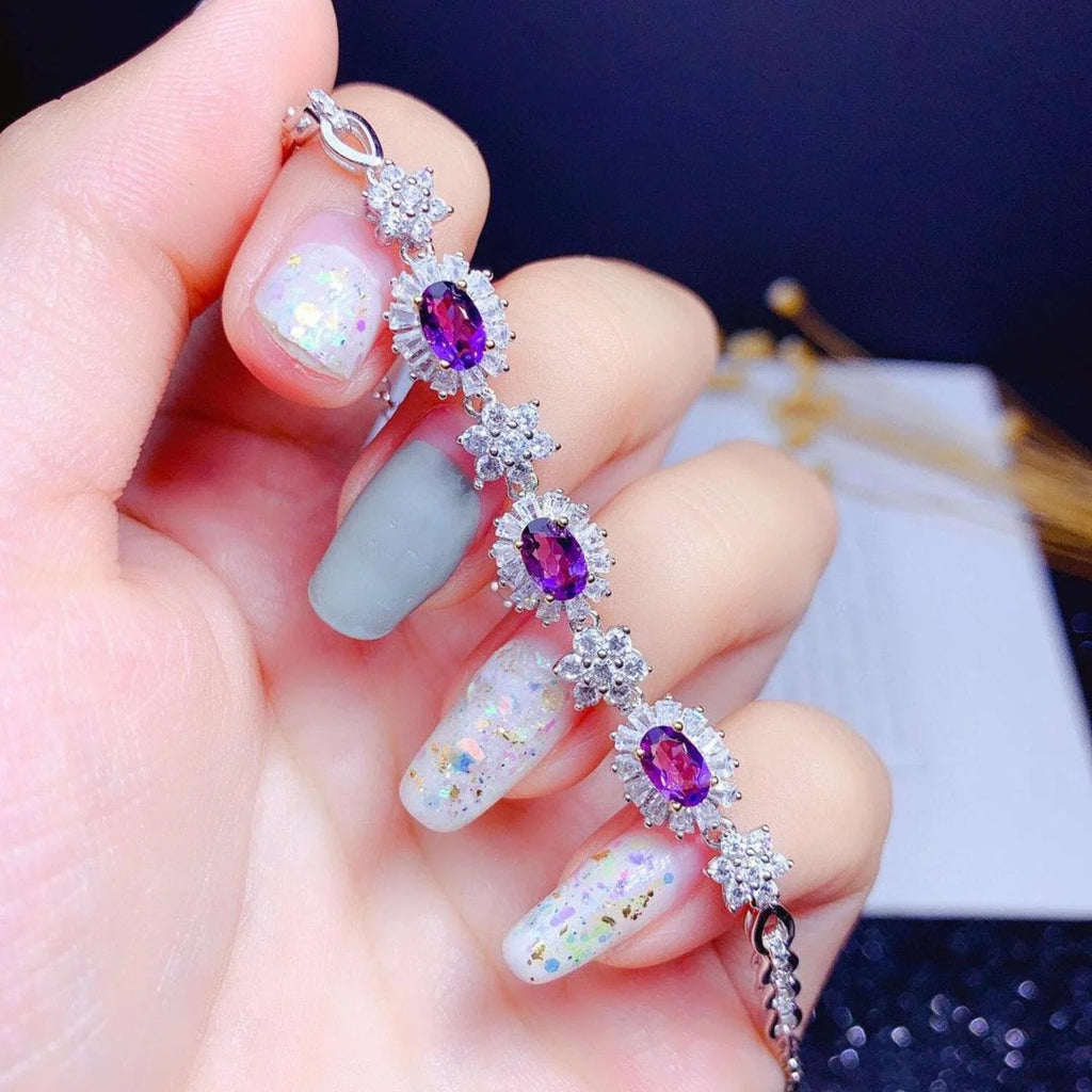 Silver Bracelet Sterling Plated Amethyst Women 18k Inlaid Natural S925 Light Luxury Gold