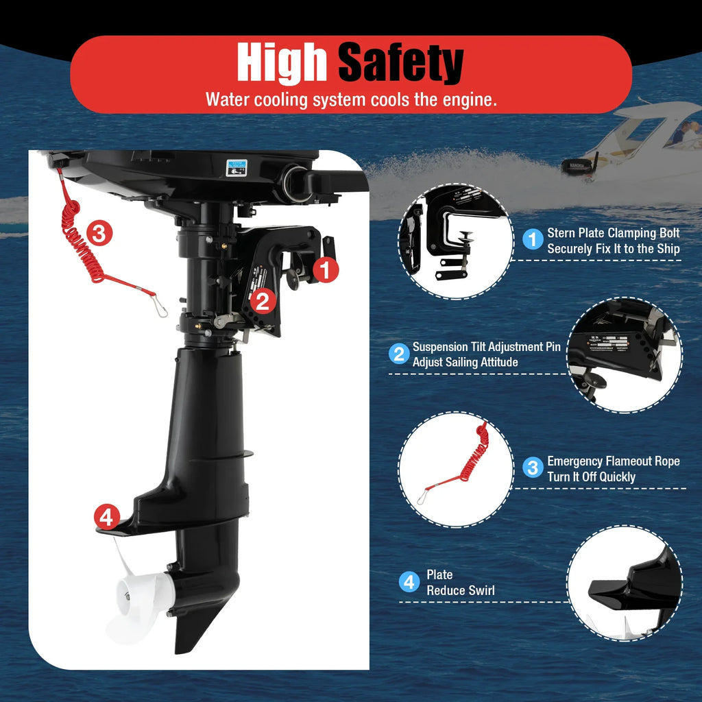 System Duty 6000r/min 123CC Engine Motor Boat & Single Cylinder Anqidi Cooling Max CDI liquid Tiller 4 6.5HP Outboard Stroke Ignition Control with Heavy