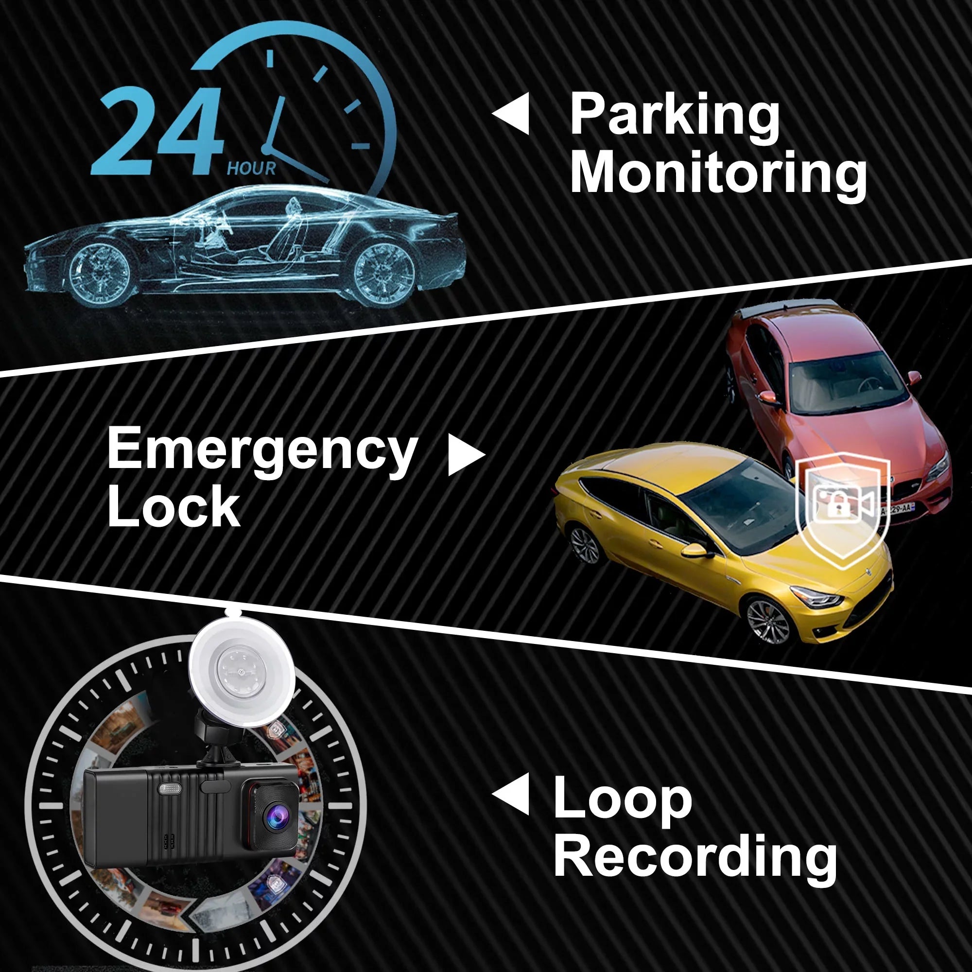 G-Sensor Channel and Camera Vision, TSV Night Camera, Dash with 3 Rear, Backup Car Front 1080P Cam Cam DVR Dual Dash