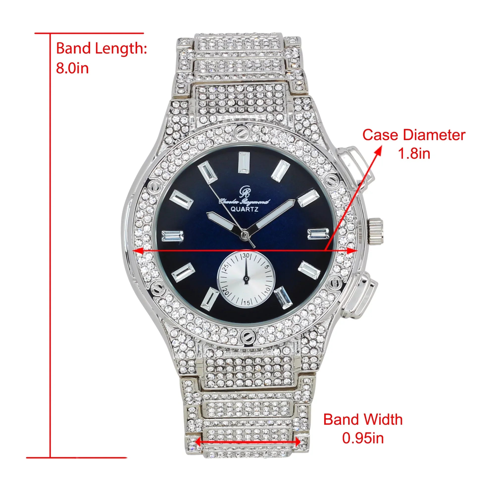 ST10311 -C Charles - MB on Blast Hop Timepiece- Men's Big Raymond Inspired by Bling Diamond Blue Out - Rhinestones SLV Iced Hip Watch