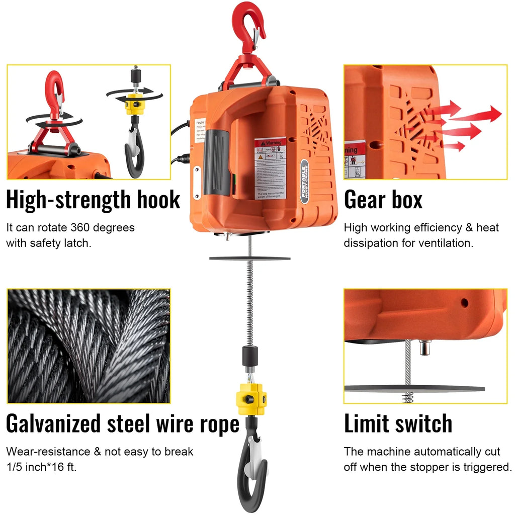 w/ Remote Crane 25ft Control Electric Portable BENTISM 1100lbs 3-in-1 Hoist Winch