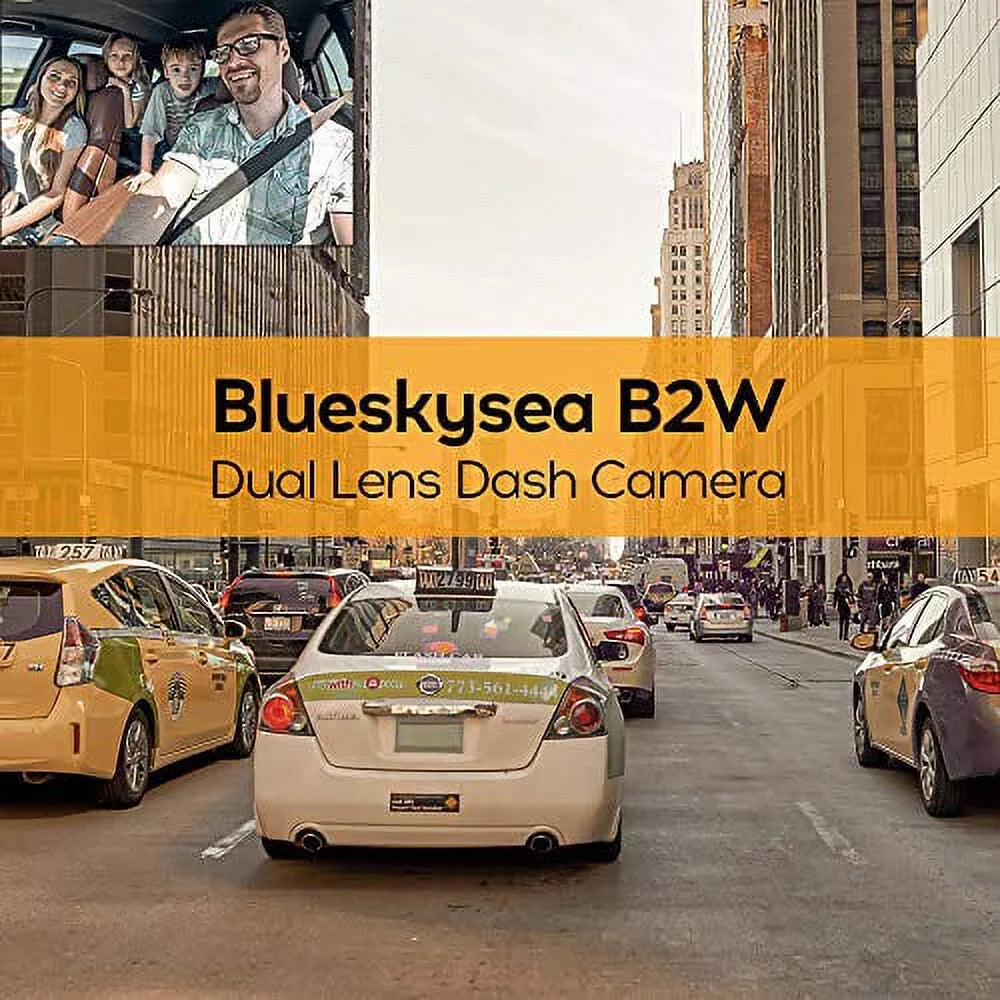 Night B2W Rotatable Card Vision Camera Inside IR Lens and Car HD Double 2'' Cam 32GB Driving Screen for Front Recorder Rideshare Uber with SD Driver 1080P Dash Blueskysea Dual Dashcam Lyft