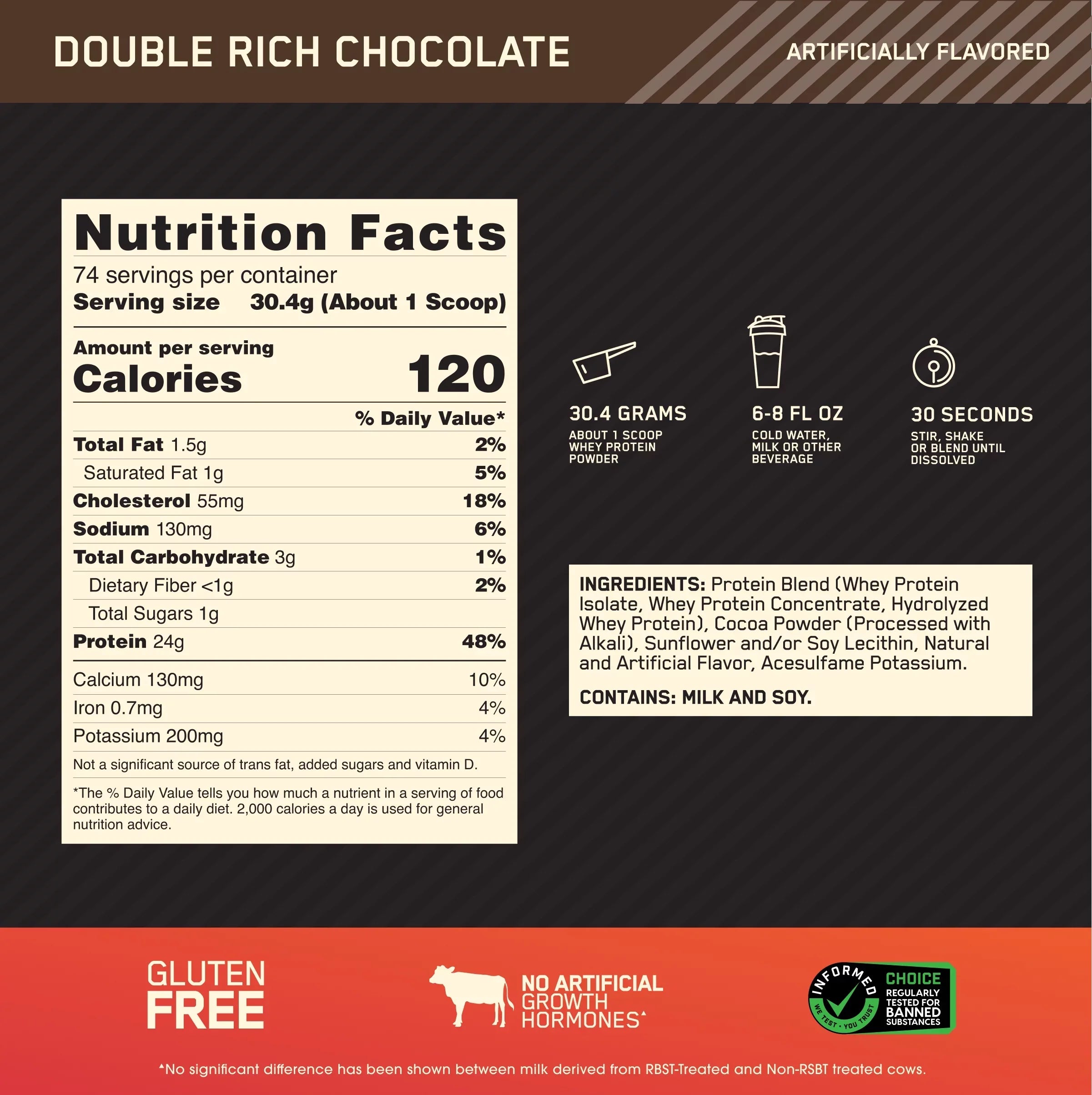 Optimum Gold Chocoalte, Standard Protein Whey Nutrition, Servings 74 Double lb, Rich Powder, 5 100%