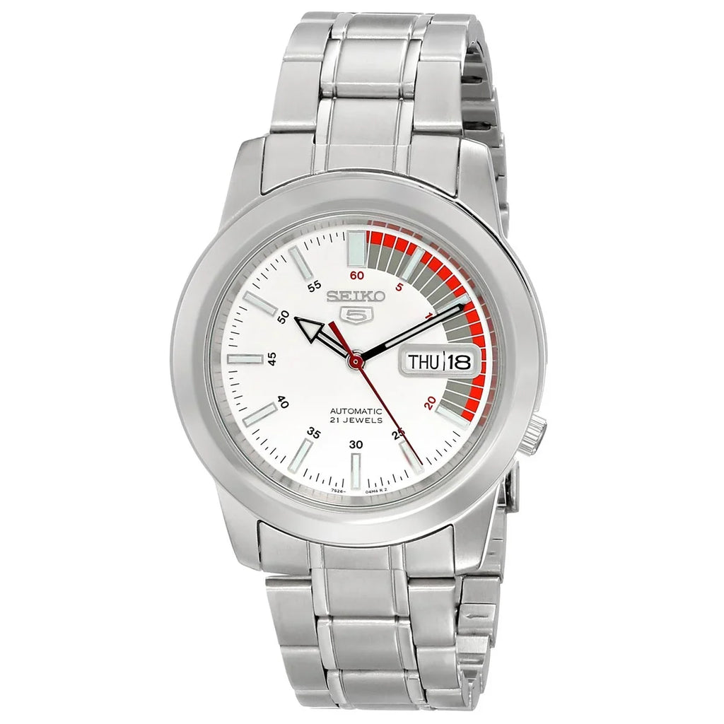 White Men's SNKK25 Stainless Watch Dial Automatic Seiko Day 30M Steel Date