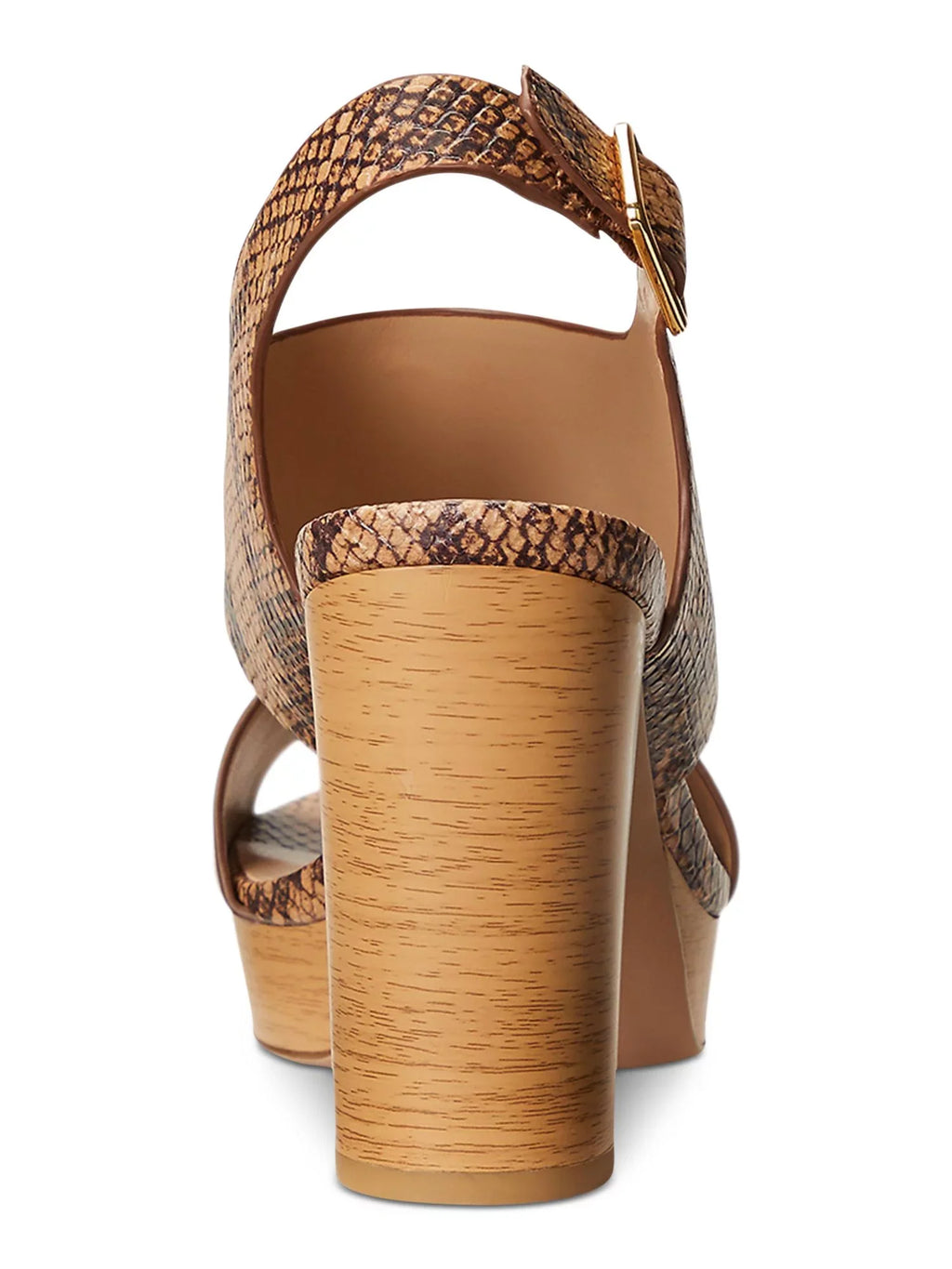 LAUREN Buckle 8.5 Snake Leather Beige 1" Toe Out Block Feona Sandal Slingback outfit Round LAUREN Platform RALPH Womens Heel Cut