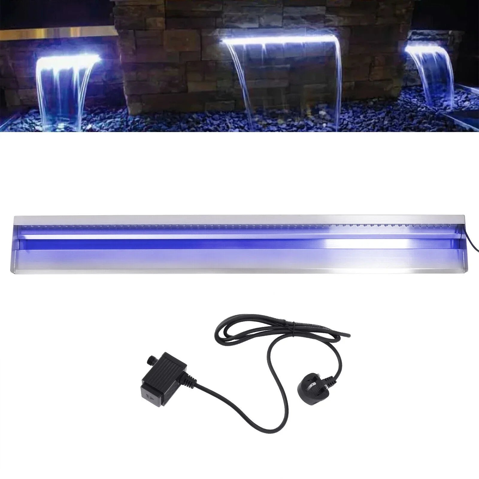 with 35.4 Waterfall Pool Pool Swimming Fountain LED Inch Strip Waterfall Light