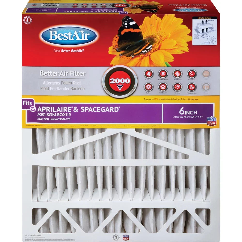 20 with Deep SpaceGard x Furnace Pleat In. 6 25 x 1PACK In. Cardboard Aprilaire Filter BestAir & In. MERV Frame 11