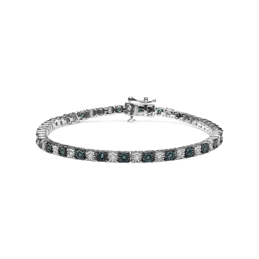 Cttw Round and 1.0 dimension I3 I-J with - of Blue Treated Inches Womens Silver Sterling Brilliance Bracelet Box Color, cut Clasp and Alternating Clarity) Diamond 7" Tennis (Blue Haus White .925 Diamond