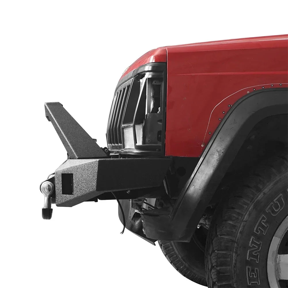 W/ XJ Winch Road 1984-2001 Plate & Front Steel Spotlights Bumper LED Fit Hooke Jeep Cherokee